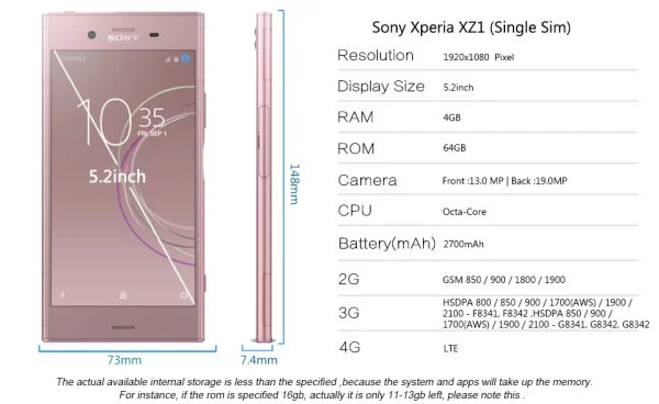 SONY Xperia XZ1 G8341 G8342 4G RAM 64G ROM 5.2" Octa Core 19MP Smartphone WIFI GPS Android LTE Mobile Phone - Image 5