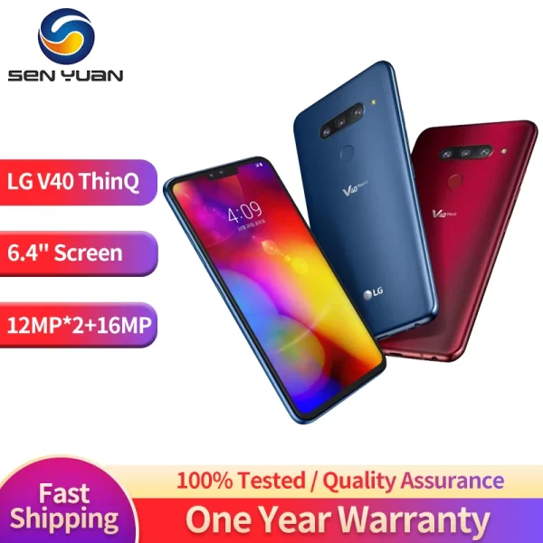 Original LG V40 ThinQ 4G LTE Mobile Phone 6.4'' 6GB RAM 64GB/128GB ROM 16MP Single/Dual SIM Fingerprint V405UA V405EBW Cell Phone