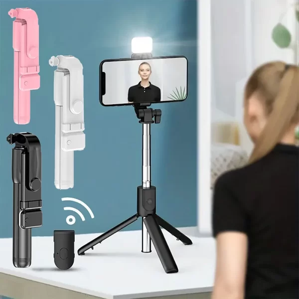 Bluetooth Selfie Stick Mobile Phone Holder Retractable Portable Multifunctional Mini Tripod with Wireless Remote Shutter 740mm