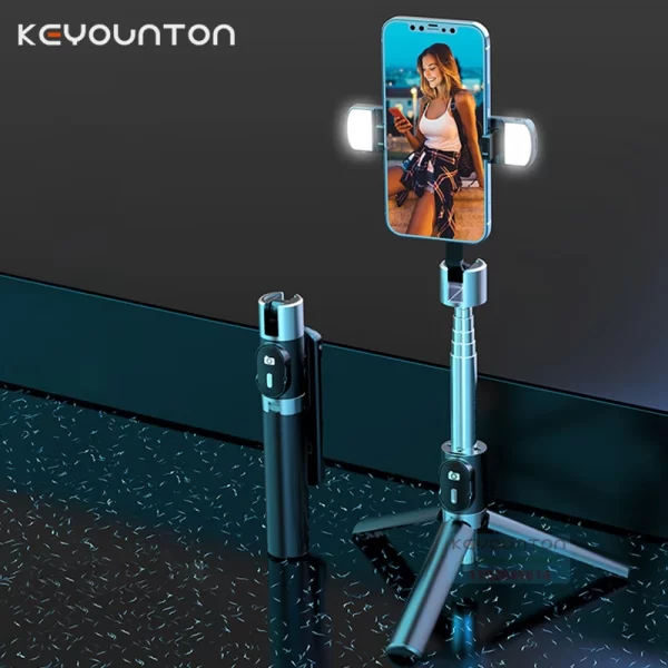 Portable Wireless Bluetooth Selfie Stick Tripod with 2 Fill Light Foldable Mini Phone Stand Holder Tripod for Mobile Smartphone