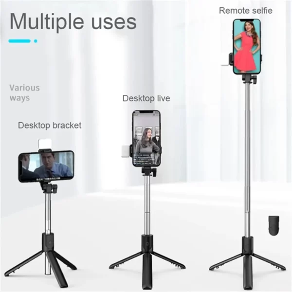 Bluetooth Selfie Stick Mobile Phone Holder Retractable Portable Multifunctional Mini Tripod with Wireless Remote Shutter 740mm - Image 4