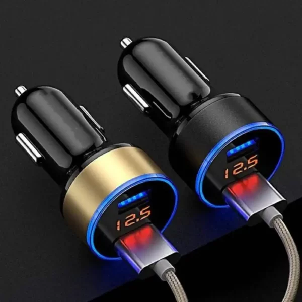 USB Car Charger Fast Charging Dual USB Adapter Cigarette Lighter LED Voltmeter for all Types of Mobile Phones