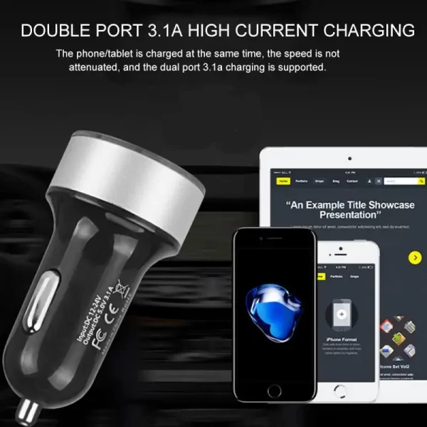 USB Car Charger Fast Charging Dual USB Adapter Cigarette Lighter LED Voltmeter for all Types of Mobile Phones - Image 14