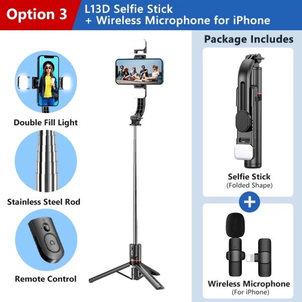 2024 latest hot 1160mm Extended Version Bluetooth Selfie Stick Double Fill Light Tripod with Remote Shutter for Android IOS - Image 9