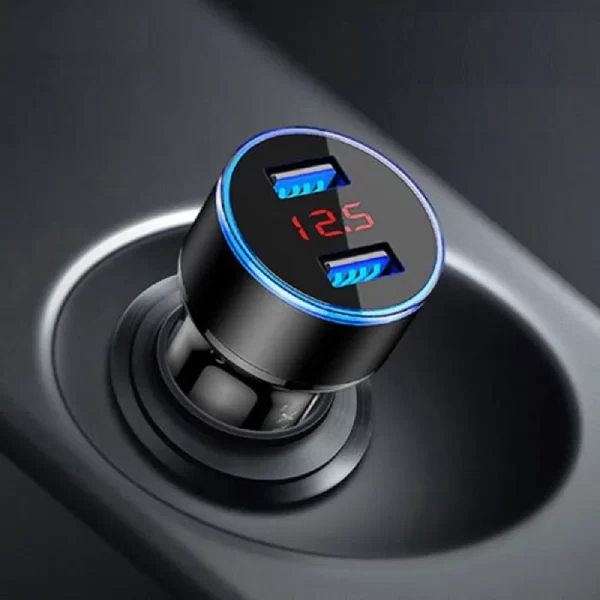 USB Car Charger Fast Charging Dual USB Adapter Cigarette Lighter LED Voltmeter for all Types of Mobile Phones - Image 3