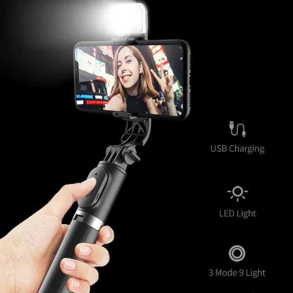 Q02S Bluetooth Wireless Selfie Stick 145cm Mini Tripod Extendable Monopod with fill light Remote shutter For Ios Android phone - Image 2