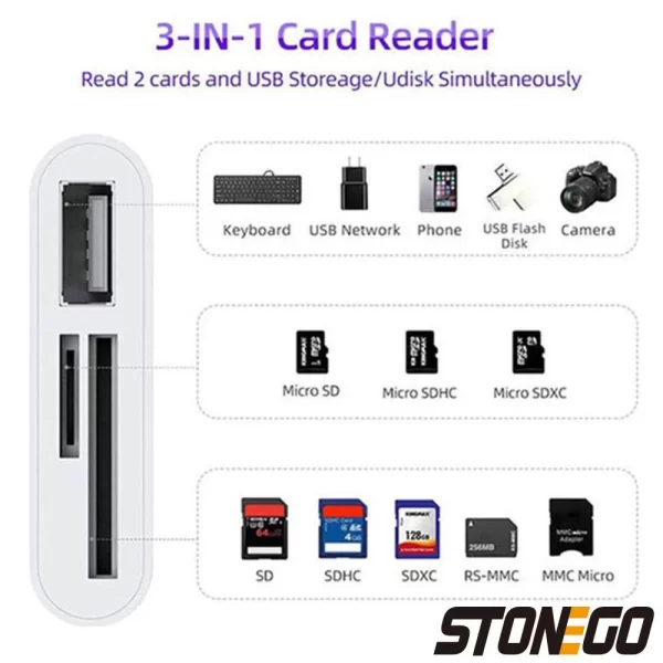 STONEGO 3-in-1 SD/TF Card Reader OTG Adapter 2.0/3.0 Port Compatible for MacBook Pro Laptop PC Camera Mobile Phones - Image 5