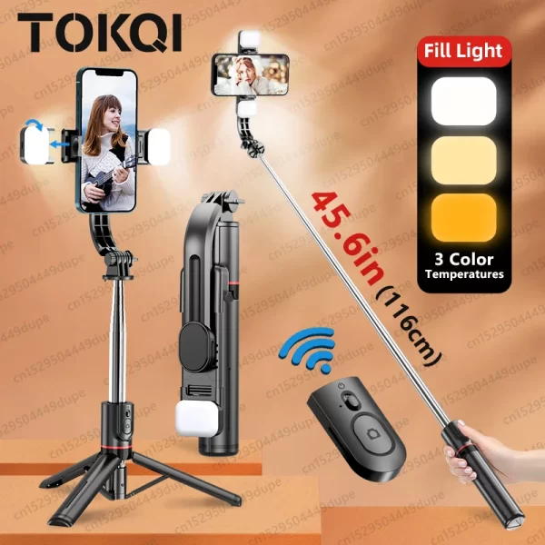 2024 latest hot 1160mm Extended Version Bluetooth Selfie Stick Double Fill Light Tripod with Remote Shutter for Android IOS