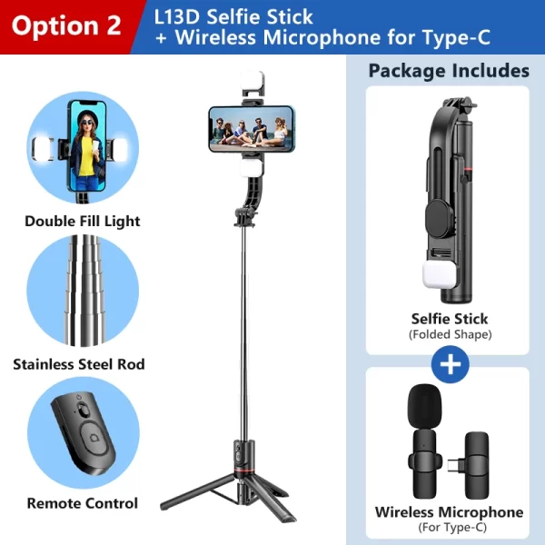 2024 latest hot 1160mm Extended Version Bluetooth Selfie Stick Double Fill Light Tripod with Remote Shutter for Android IOS - Image 7