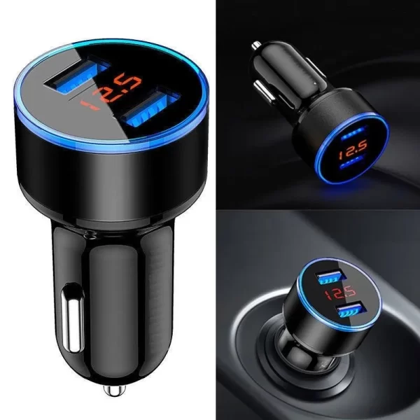 USB Car Charger Fast Charging Dual USB Adapter Cigarette Lighter LED Voltmeter for all Types of Mobile Phones - Image 2