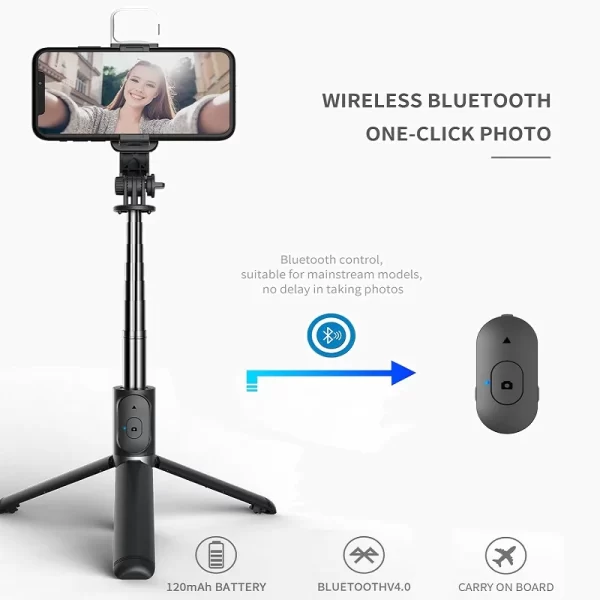 Q02S Bluetooth Wireless Selfie Stick 145cm Mini Tripod Extendable Monopod with fill light Remote shutter For Ios Android phone - Image 3