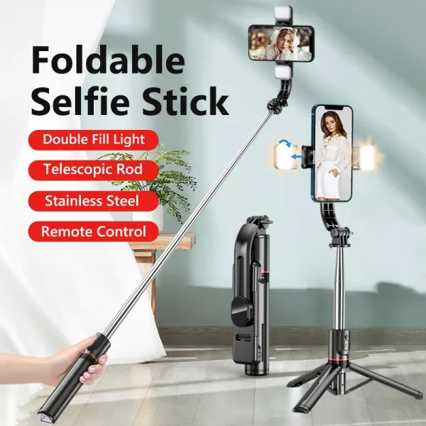 2024 latest hot 1160mm Extended Version Bluetooth Selfie Stick Double Fill Light Tripod with Remote Shutter for Android IOS - Image 2