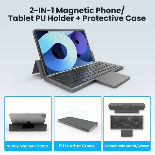 Wireless Keyboard Multi-Device Bluetooth with Touchpad Removable  Cover Foldable Stand Rechargeable for Windows Android iOS Tabl - Image 3