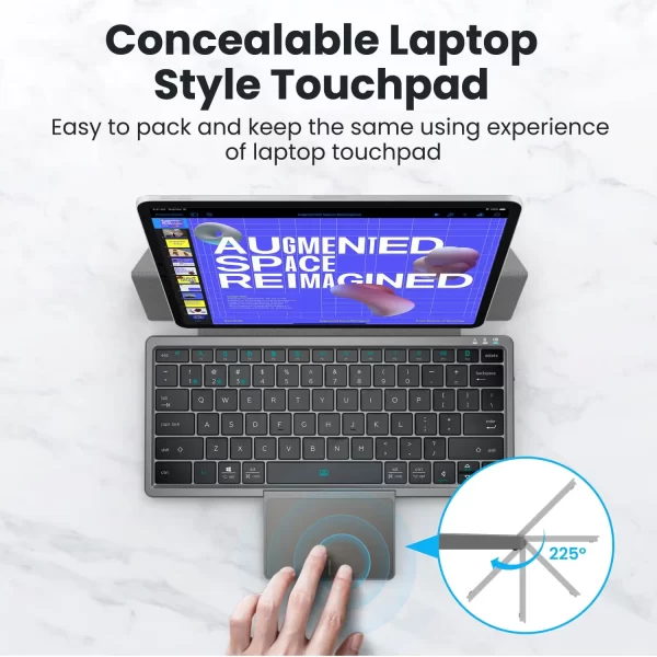 Wireless Keyboard Multi-Device Bluetooth with Touchpad Removable  Cover Foldable Stand Rechargeable for Windows Android iOS Tabl - Image 4