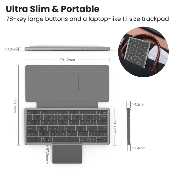 Wireless Keyboard Multi-Device Bluetooth with Touchpad Removable  Cover Foldable Stand Rechargeable for Windows Android iOS Tabl - Image 6