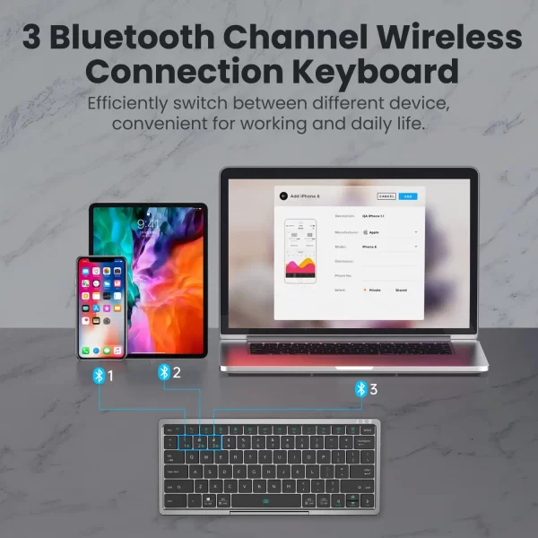 Wireless Keyboard Multi-Device Bluetooth with Touchpad Removable  Cover Foldable Stand Rechargeable for Windows Android iOS Tabl - Image 2