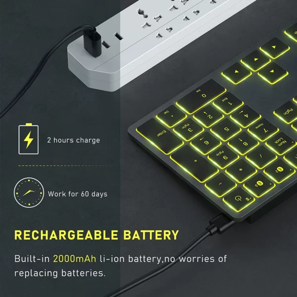 Bluetooth Wireless Keyboard with backlight for iPad iPhone Full Size Rechargeable Multi device Sync Bluetooth Keyboard for Table - Image 6