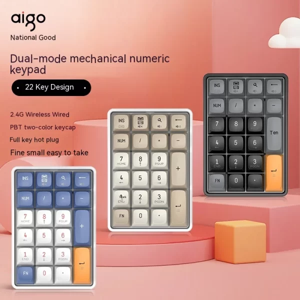 Aigo A18 Mini Keyboard Keypad Dual Mode 2.4ghz Wireless Numpad Mechanical Keyboard Accessory For Computer Office Gaming Man Gift - Image 2