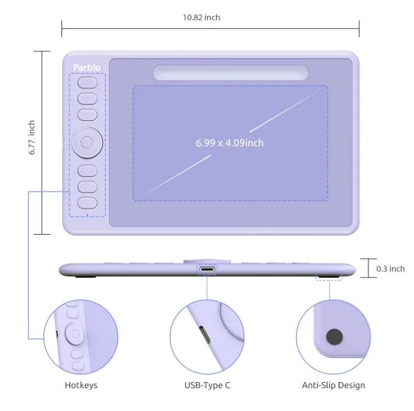 Parblo Intangbo S Drawing Tablet, 8192 Levels Battery-Free Pen and 6 Hot-Keys Digital Art Tablet for Drawing Illustration - Image 4