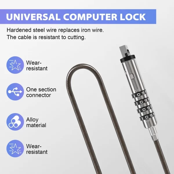 4 Digital Universal Lock USB Laptop Security Cable Lock for Computer - Image 6