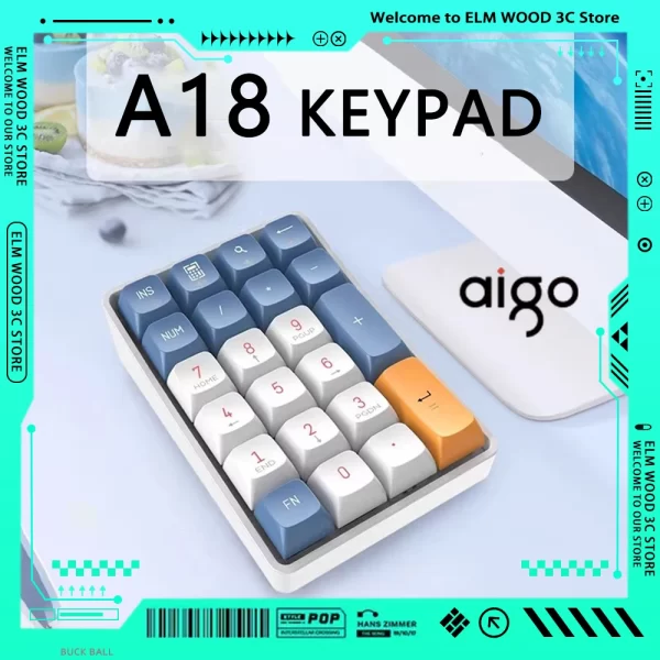 Aigo A18 Mini Keyboard Keypad Dual Mode 2.4ghz Wireless Numpad Mechanical Keyboard Accessory For Computer Office Gaming Man Gift