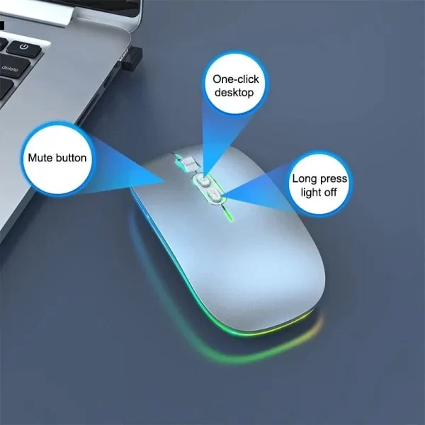 2.4G dual mode wireless bluetooth mouse 1600dpi mute backlit mouse ergonomic design gaming mouse for pc laptop office accessorie - Image 5