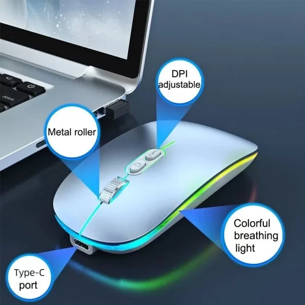 2.4G dual mode wireless bluetooth mouse 1600dpi mute backlit mouse ergonomic design gaming mouse for pc laptop office accessorie - Image 4