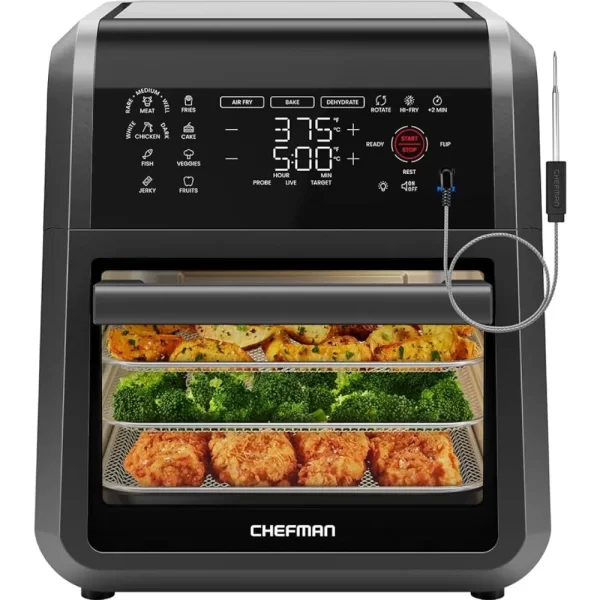 CHEFMAN ExacTemp™ 12 Quart 5-in-1 Air Fryer with Integrated Smart Cooking Thermometer, 28 Touchscreen Presets