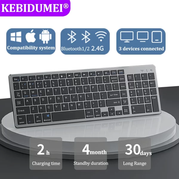 Dual Bluetooth Keyboard 2.4G Wireless Keyboard 102 Keycaps USB C Rechargeable Keyboard For MacBook iPad Tablet PC Accessories