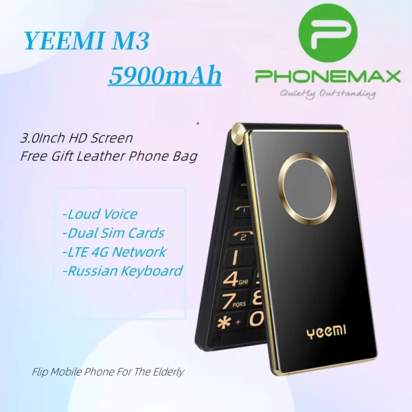 YEEMI M3 Flip Mobile Phone Real 1800mAh Battery LTE 4G WCDMA 3G 2.8'' Display Dual SIM Cards Large Key Cellphone For Elderly