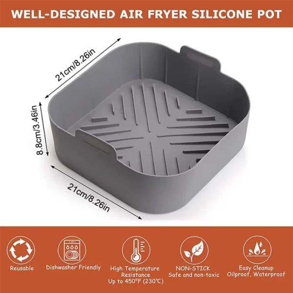 21CM Silicone Air Fryers Liner Basket Square Reusable AirFryers Pot Tray Heat Resistant Food Baking AirFryers Oven Accessories - Image 3