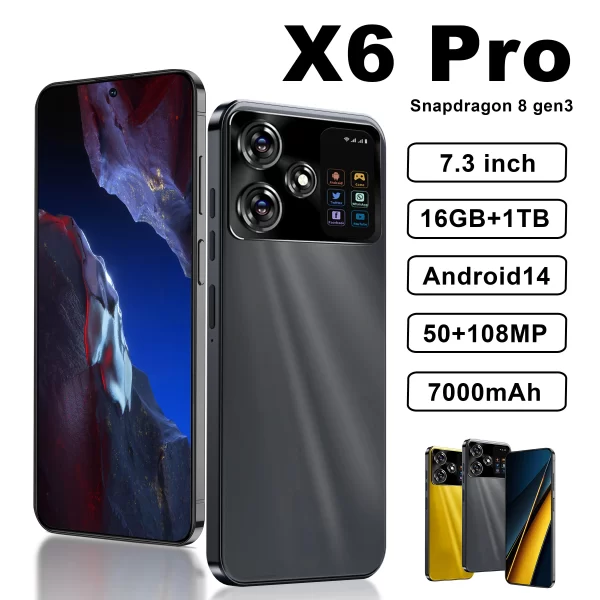 Original X6 Pro Smartphone 7.3inch Global Version 16G+1TB Snapdragon 8 gen3 Android14 50+108MP 4G/5G Cellphone Mobile Phone NFC