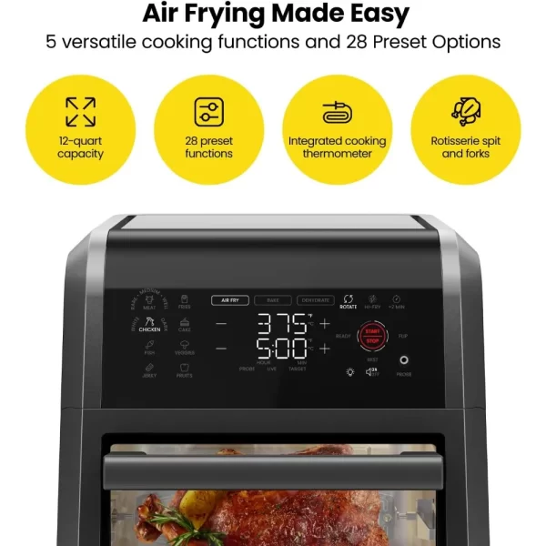 CHEFMAN ExacTemp™ 12 Quart 5-in-1 Air Fryer with Integrated Smart Cooking Thermometer, 28 Touchscreen Presets - Image 2