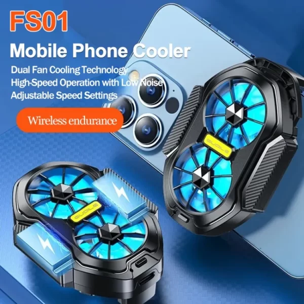 FS01 Dual Fan Rechargeable/Plug-in Mobile Phone Radiator Air-cooled Back Clip Game Cooler for Android IOS PUBG Cool Heat Sink - Image 9