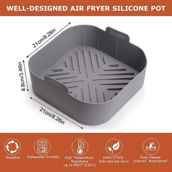 21CM Silicone Air Fryers Liner Basket Square Reusable AirFryers Pot Tray Heat Resistant Food Baking AirFryers Oven Accessories - Image 22