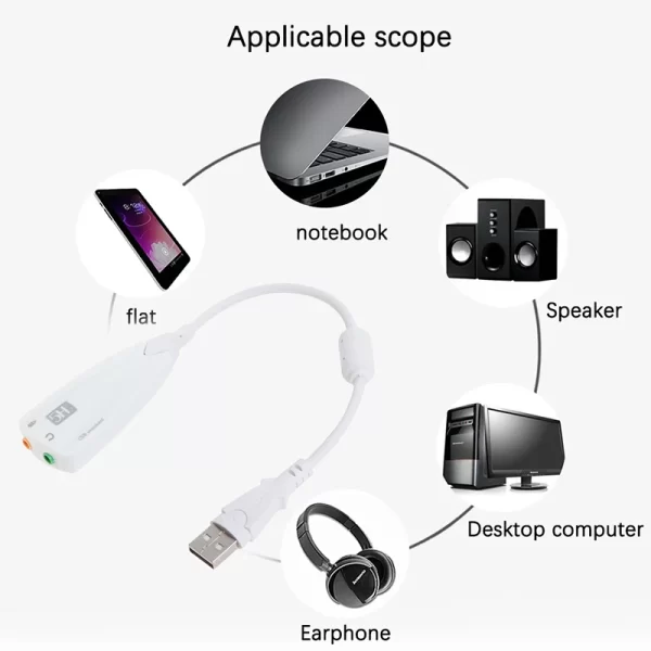 Headphone Speakers Laptop PC DIY Accessories White 5HV2 External USB Sound Card 7.1 With 3.5mm Audio Interface Adapter - Image 9