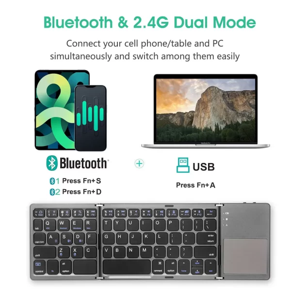 Foldable Bluetooth Keyboard Portable Wireless Keyboard with Stand Holder Rechargeable Pocket Size for Android Windows IOS Table - Image 3