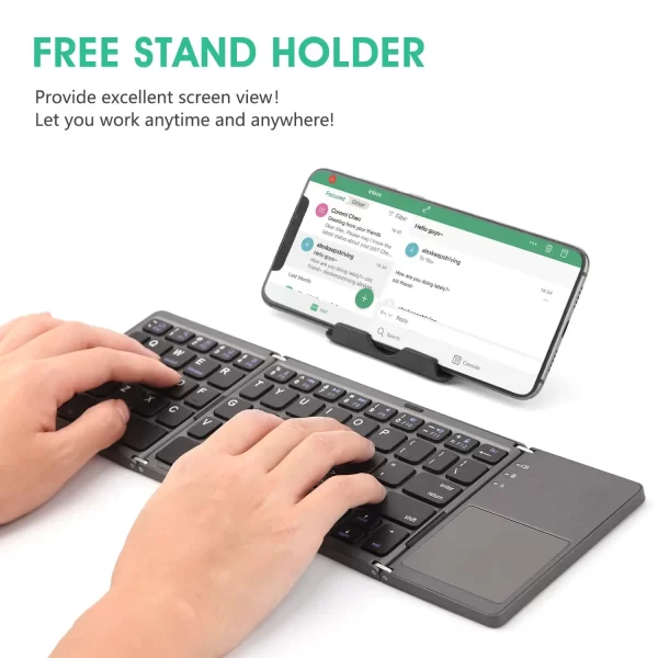 Foldable Bluetooth Keyboard Portable Wireless Keyboard with Stand Holder Rechargeable Pocket Size for Android Windows IOS Table - Image 5