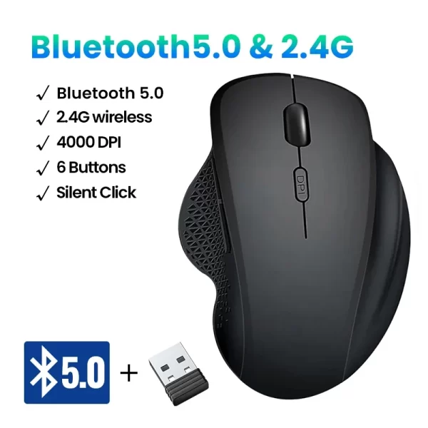 Wireless Mouse Rechargeable Bluetooth Mouse 1600DPI Silent Mice 2.4G USB Gaming Receiver for Mackbook PC Laptop Accessories