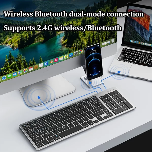 Dual Bluetooth Keyboard 2.4G Wireless Keyboard 102 Keycaps USB C Rechargeable Keyboard For MacBook iPad Tablet PC Accessories - Image 3