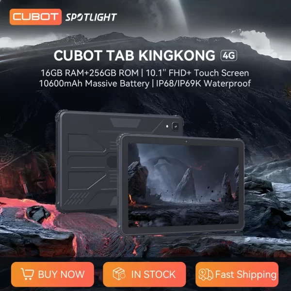 Cubot TAB KINGKONG, Rugged Tablet Android 13, IP68 Waterproof, 16GB RAM(8GB+8GB Extended), 256GB ROM, 10600mAh,10.1" FHD+ Screen